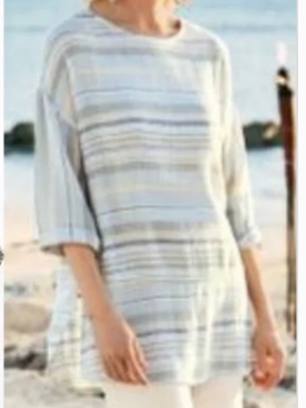 Soft Surroundings Seaside Blue Sand Woven Cotton Tunic Blouse Sz L